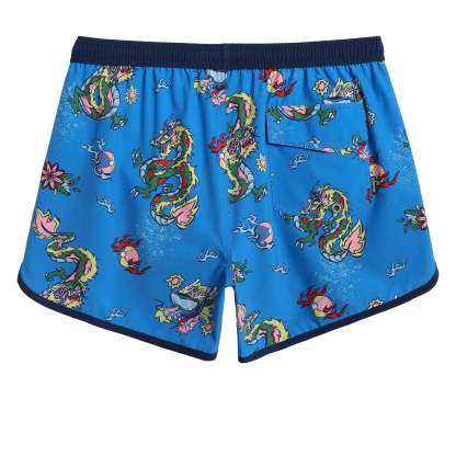 4.5 Inch Inseam Vintage Stretch Blue Dragon Swim Trunks-VibeCloset