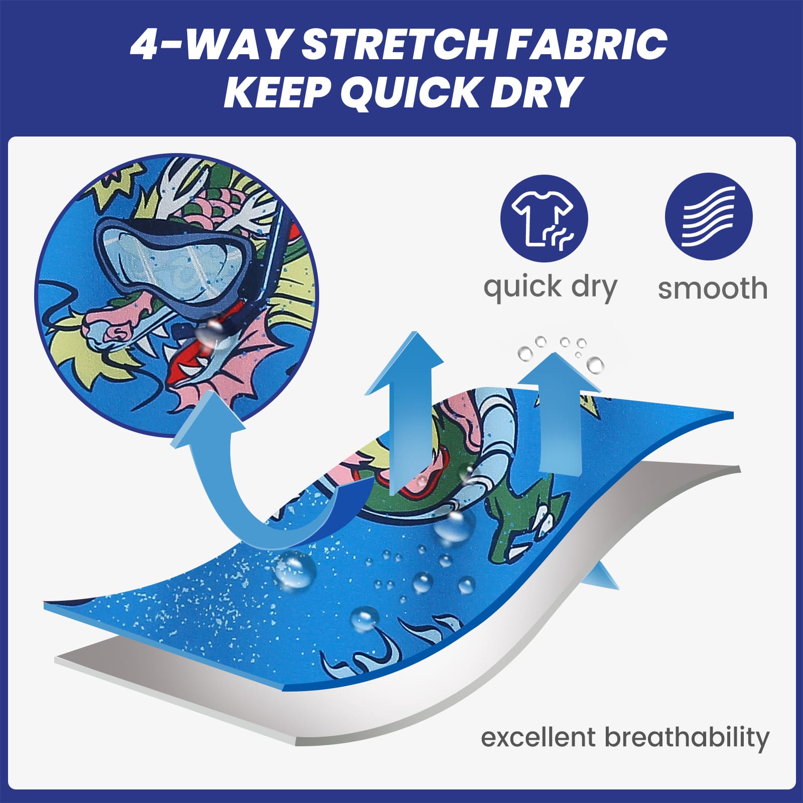 4.5 Inch Inseam Vintage Stretch Blue Dragon Swim Trunks-VibeCloset