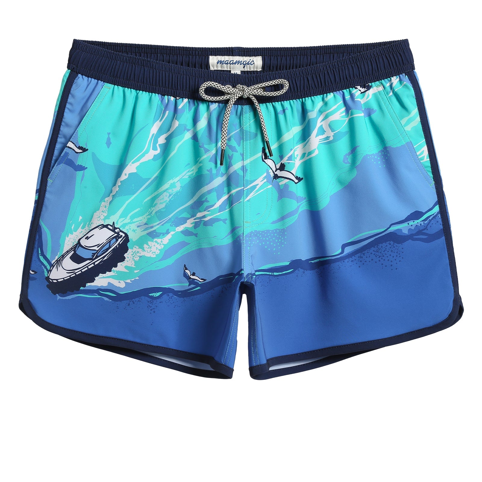 4.5 Inch Inseam Vintage Stretch Blue Getaway Swim Trunks-VibeCloset