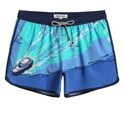 4.5 Inch Inseam Vintage Stretch Blue Getaway Swim Trunks-VibeCloset