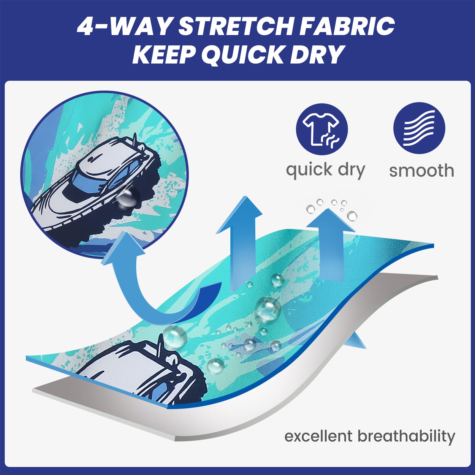 4.5 Inch Inseam Vintage Stretch Blue Getaway Swim Trunks-VibeCloset