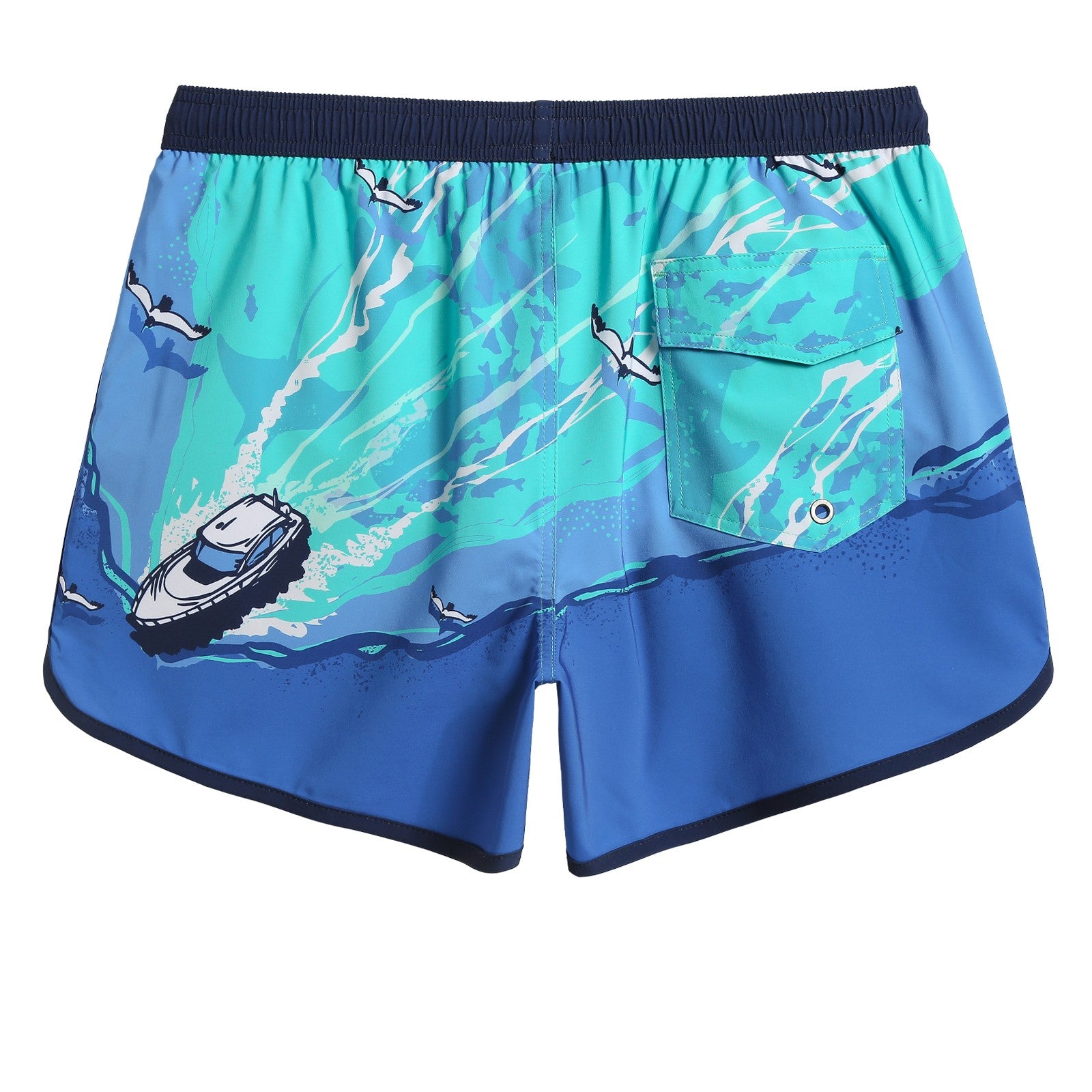 4.5 Inch Inseam Vintage Stretch Blue Getaway Swim Trunks-VibeCloset