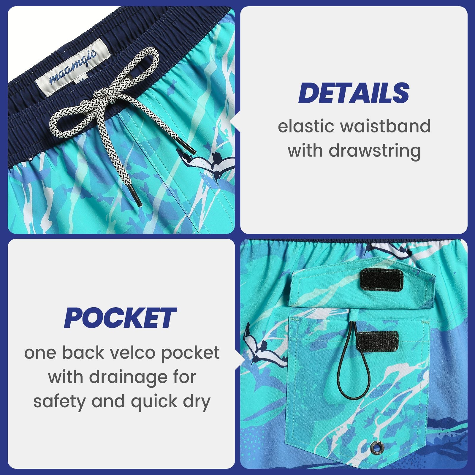 4.5 Inch Inseam Vintage Stretch Blue Getaway Swim Trunks-VibeCloset