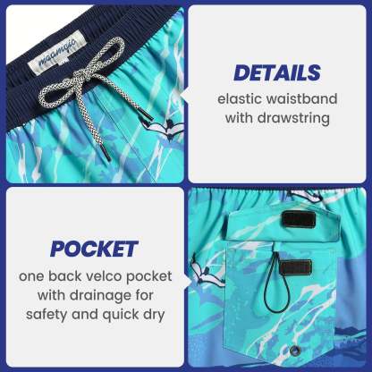 4.5 Inch Inseam Vintage Stretch Blue Getaway Swim Trunks-VibeCloset