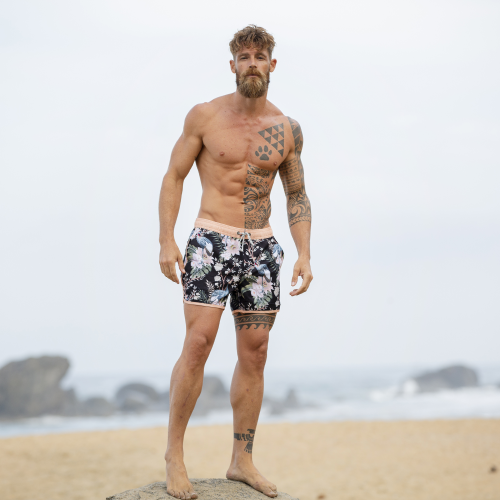 4.5 Inch Inseam Vintage Stretch White Circus Swim Trunks-VibeCloset