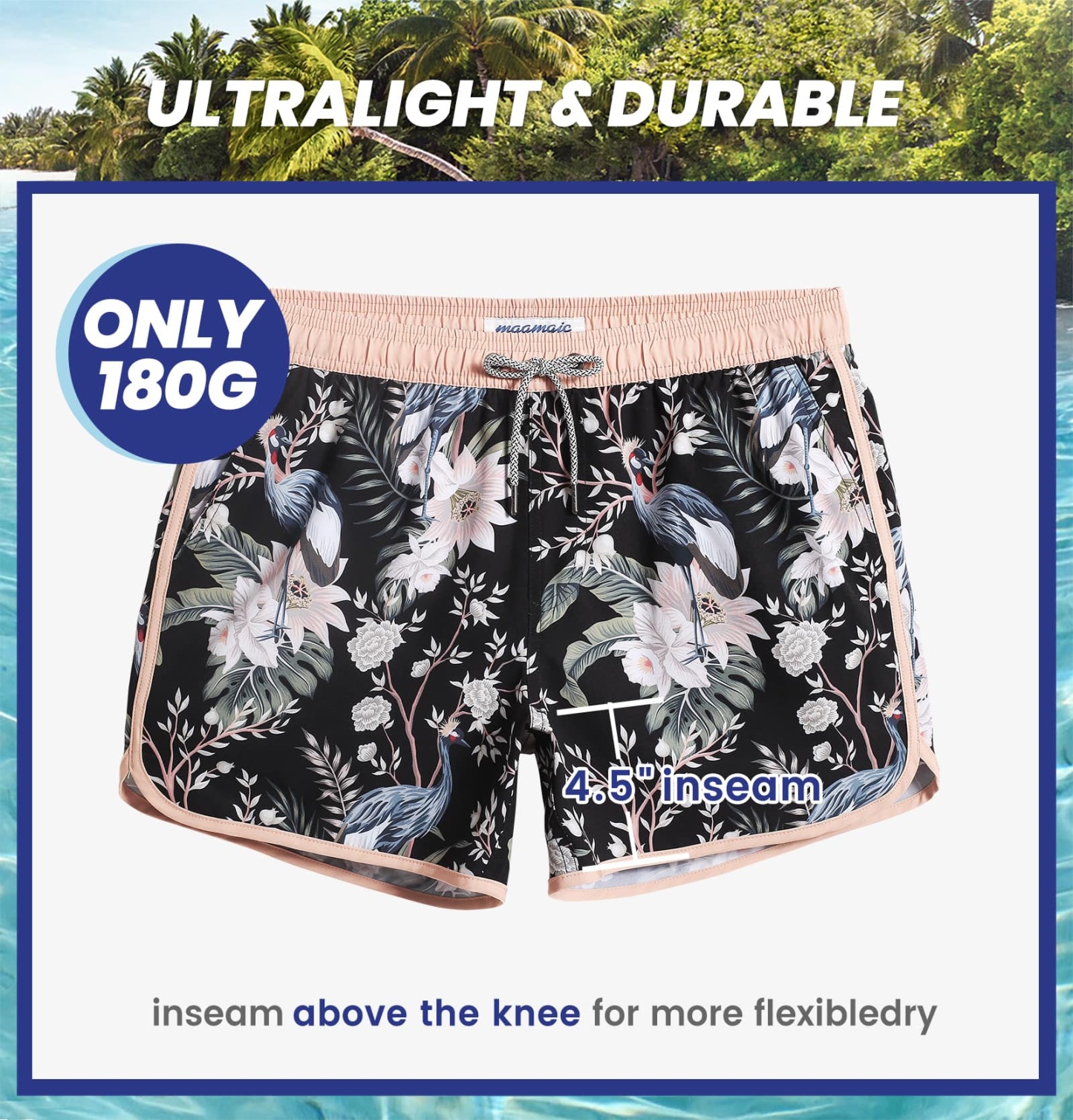 4.5 Inch Inseam Vintage Stretch White Circus Swim Trunks-VibeCloset