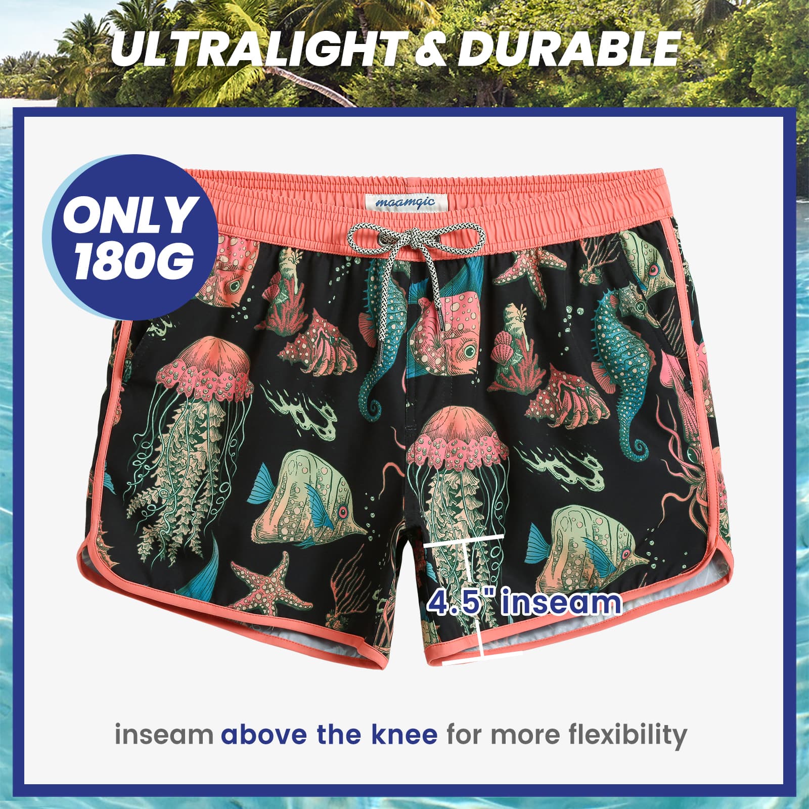 4.5 Inch Inseam Vintage Stretch Dark Sea Swim Trunks-VibeCloset