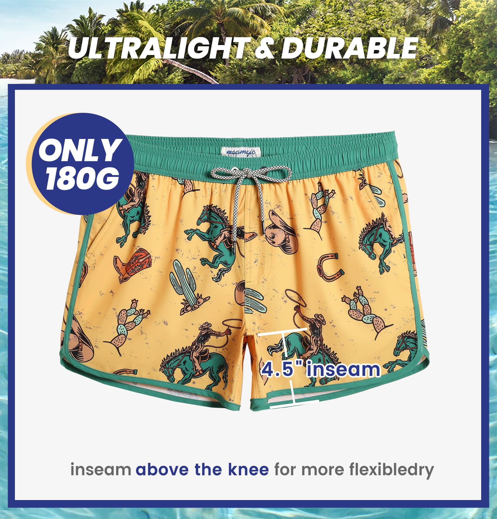 4.5 Inch Inseam Vintage Stretch Desert Cowboy Swim Trunks-unboundedy
