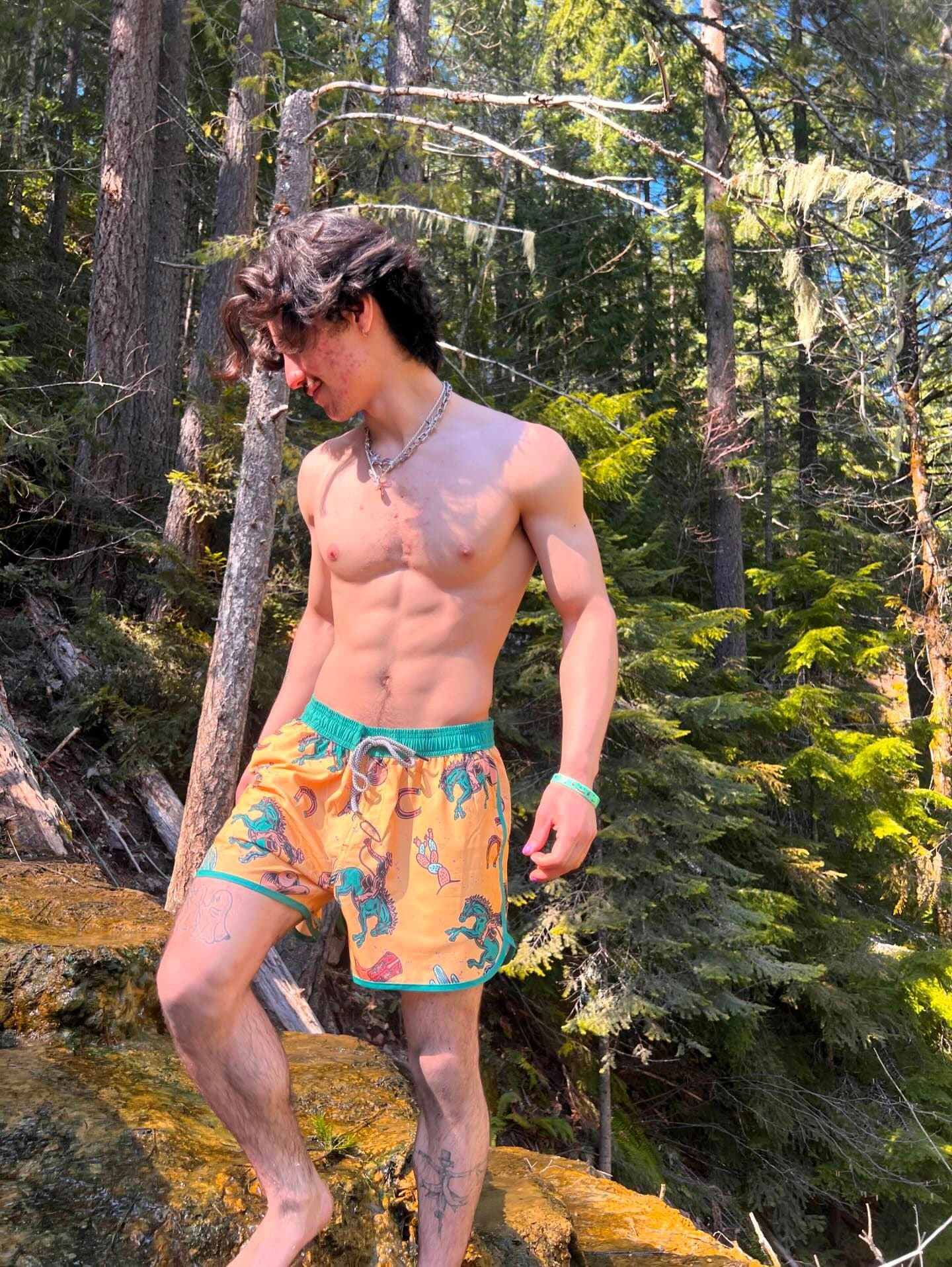 4.5 Inch Inseam Vintage Stretch Desert Cowboy Swim Trunks-unboundedy