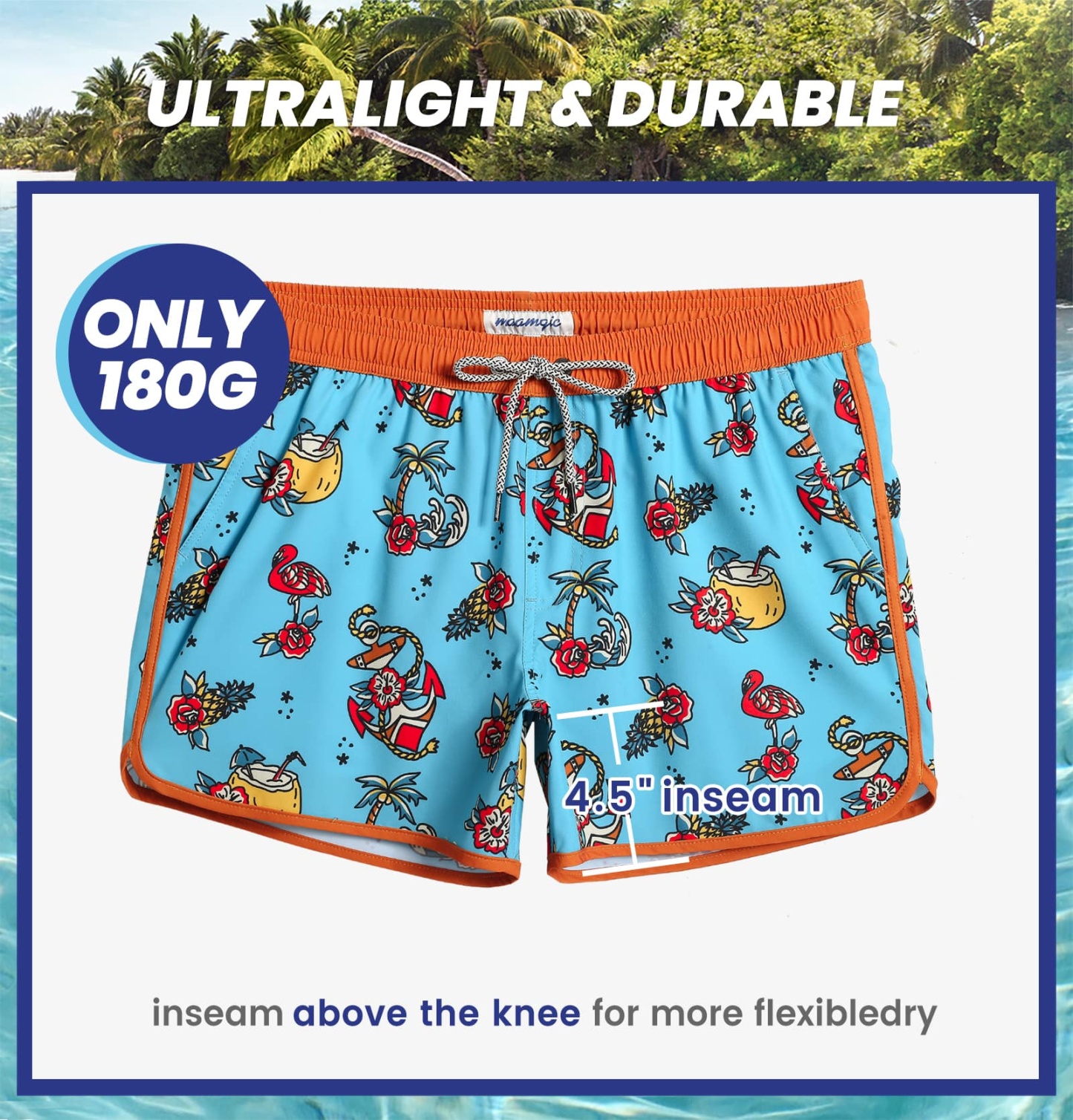 4.5 Inch Inseam Vintage Stretch Flower Holiday Swim Trunks-VibeCloset