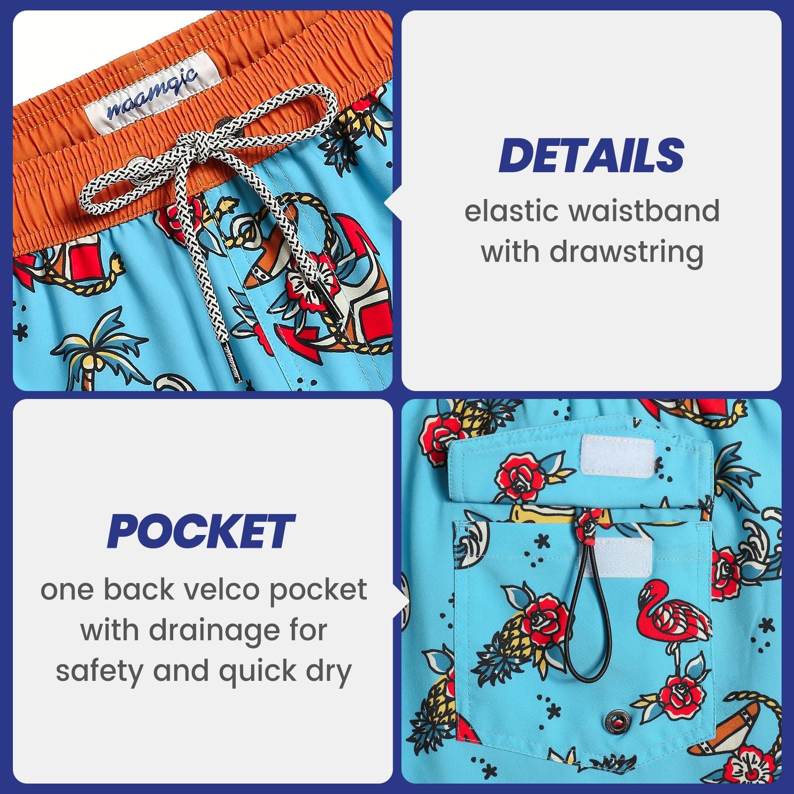 4.5 Inch Inseam Vintage Stretch Flower Holiday Swim Trunks-VibeCloset