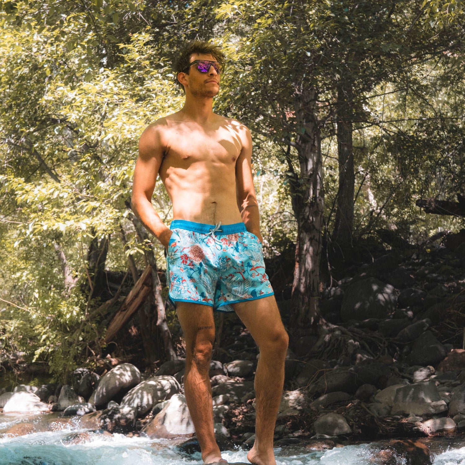 4.5 Inch Inseam Vintage Stretch Fly Together Swim Trunks-VibeCloset