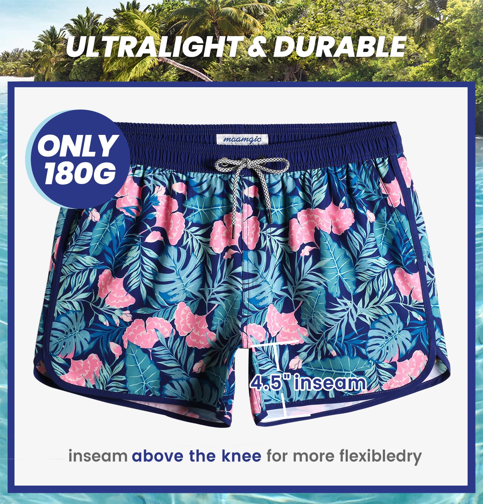 4.5 Inch Inseam Vintage Stretch Ginkgo Pin Swim Trunks-unboundedy