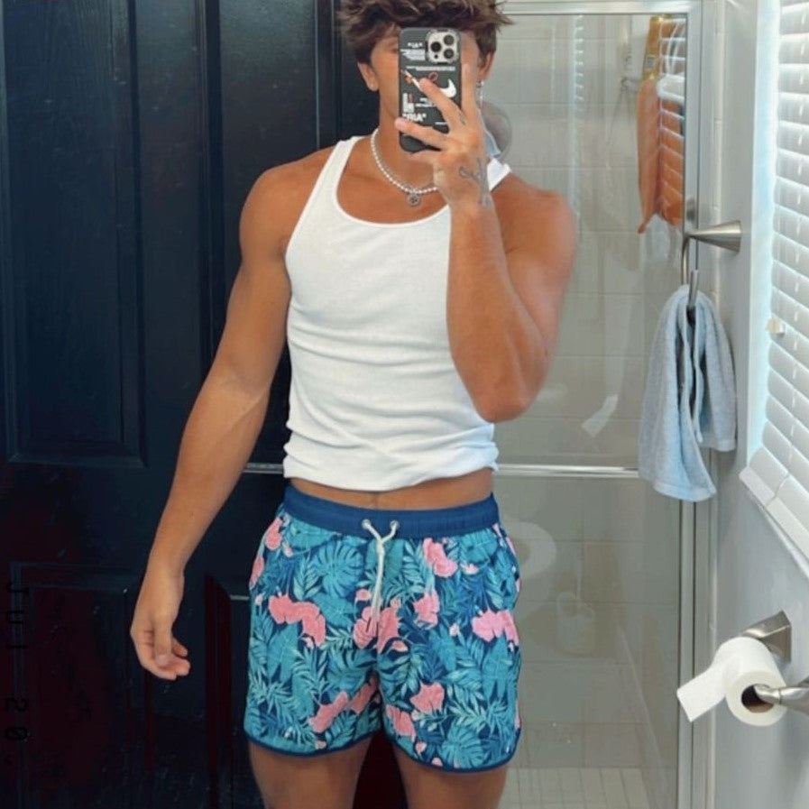 4.5 Inch Inseam Vintage Stretch Ginkgo Pin Swim Trunks-unboundedy