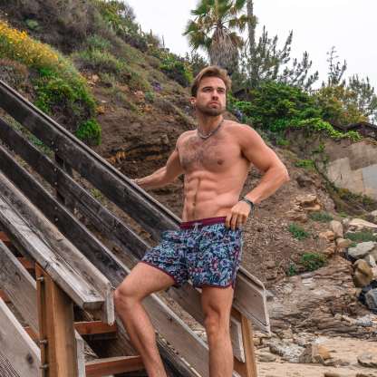 4.5 Inch Inseam Vintage Stretch Gothic Bouquet Swim Trunks-VibeCloset