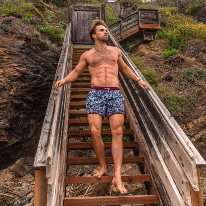 4.5 Inch Inseam Vintage Stretch Gothic Bouquet Swim Trunks-VibeCloset