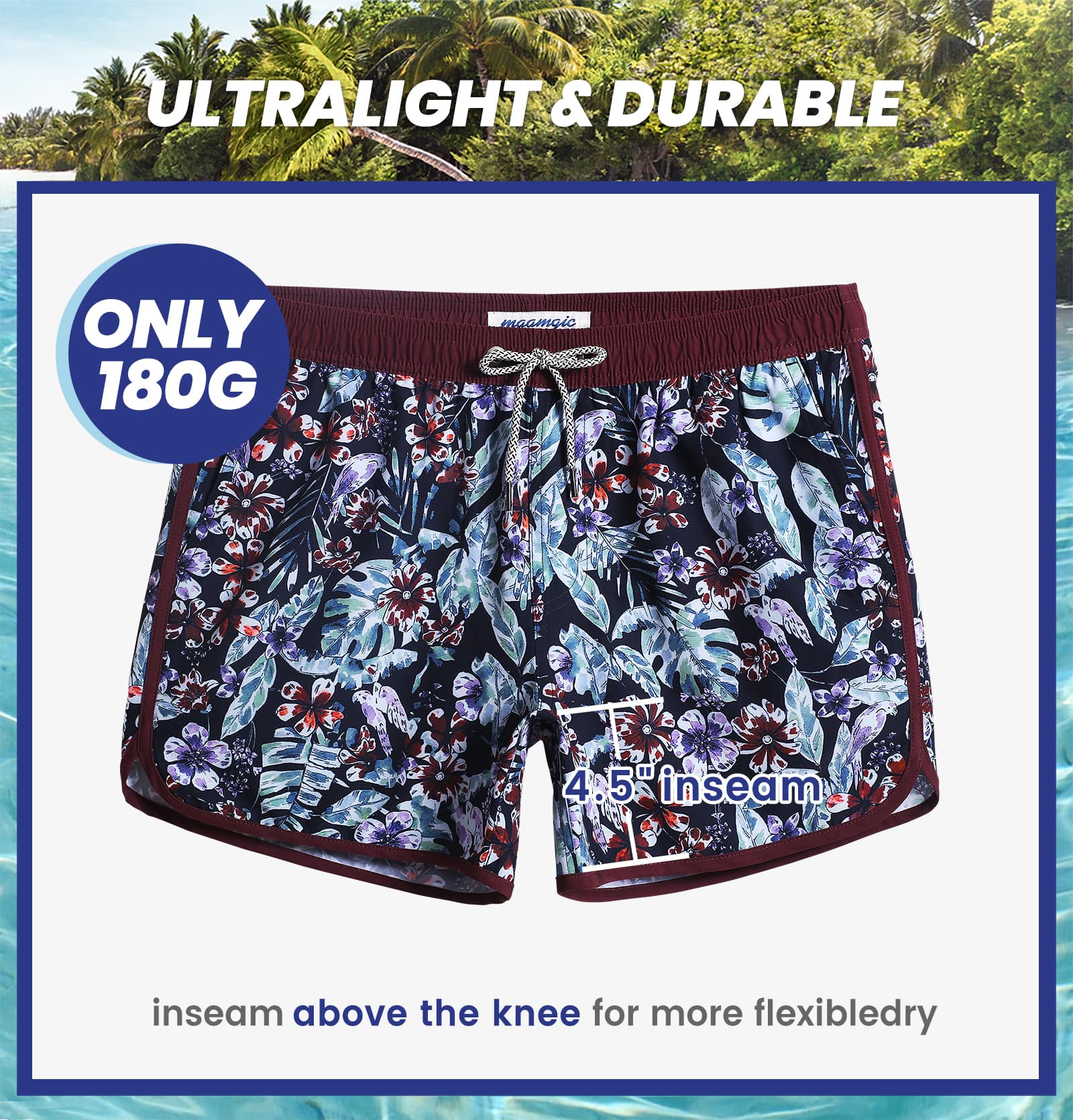 4.5 Inch Inseam Vintage Stretch Gothic Bouquet Swim Trunks-VibeCloset