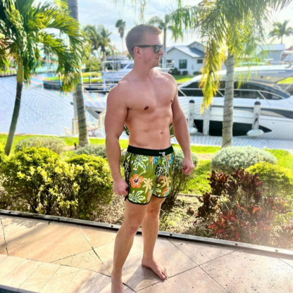 4.5 Inch Inseam Vintage Stretch Green Malaysia Swim Trunks-VibeCloset