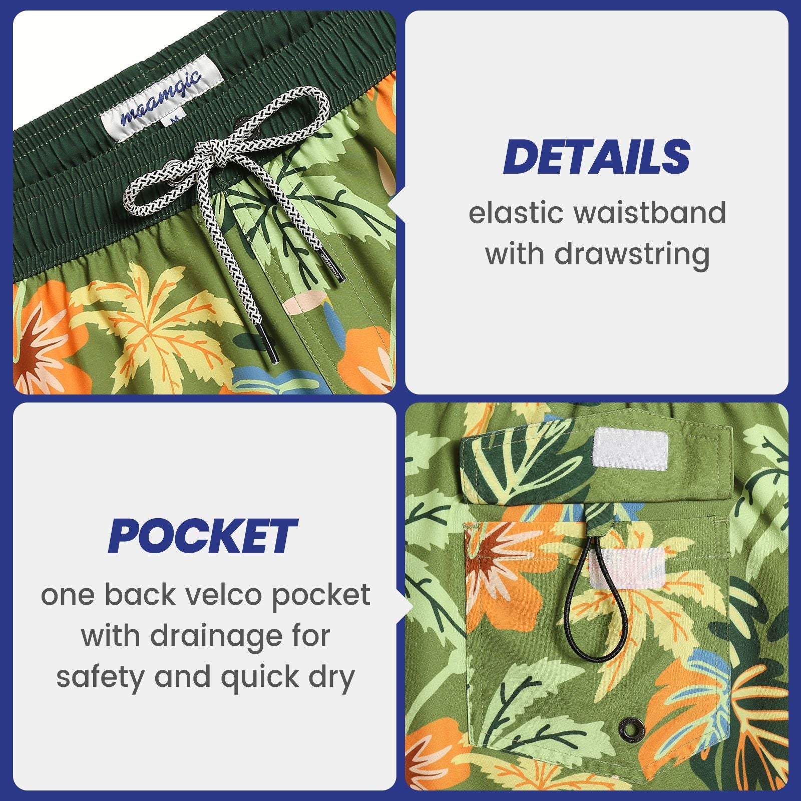 4.5 Inch Inseam Vintage Stretch Green Malaysia Swim Trunks-VibeCloset