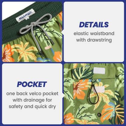 4.5 Inch Inseam Vintage Stretch Green Malaysia Swim Trunks-VibeCloset