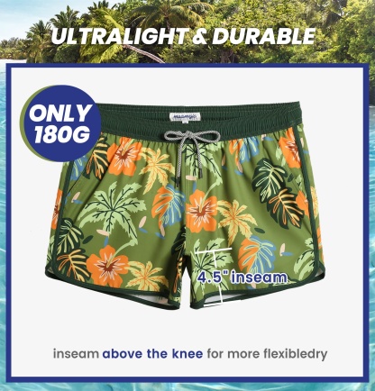 4.5 Inch Inseam Vintage Stretch Green Malaysia Swim Trunks-VibeCloset