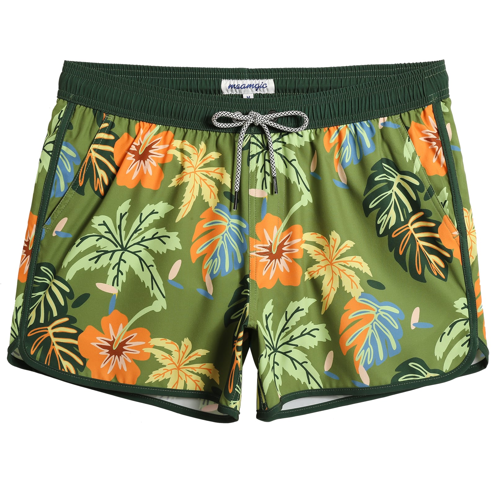 4.5 Inch Inseam Vintage Stretch Green Malaysia Swim Trunks-VibeCloset