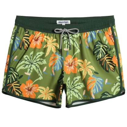 4.5 Inch Inseam Vintage Stretch Green Malaysia Swim Trunks-VibeCloset