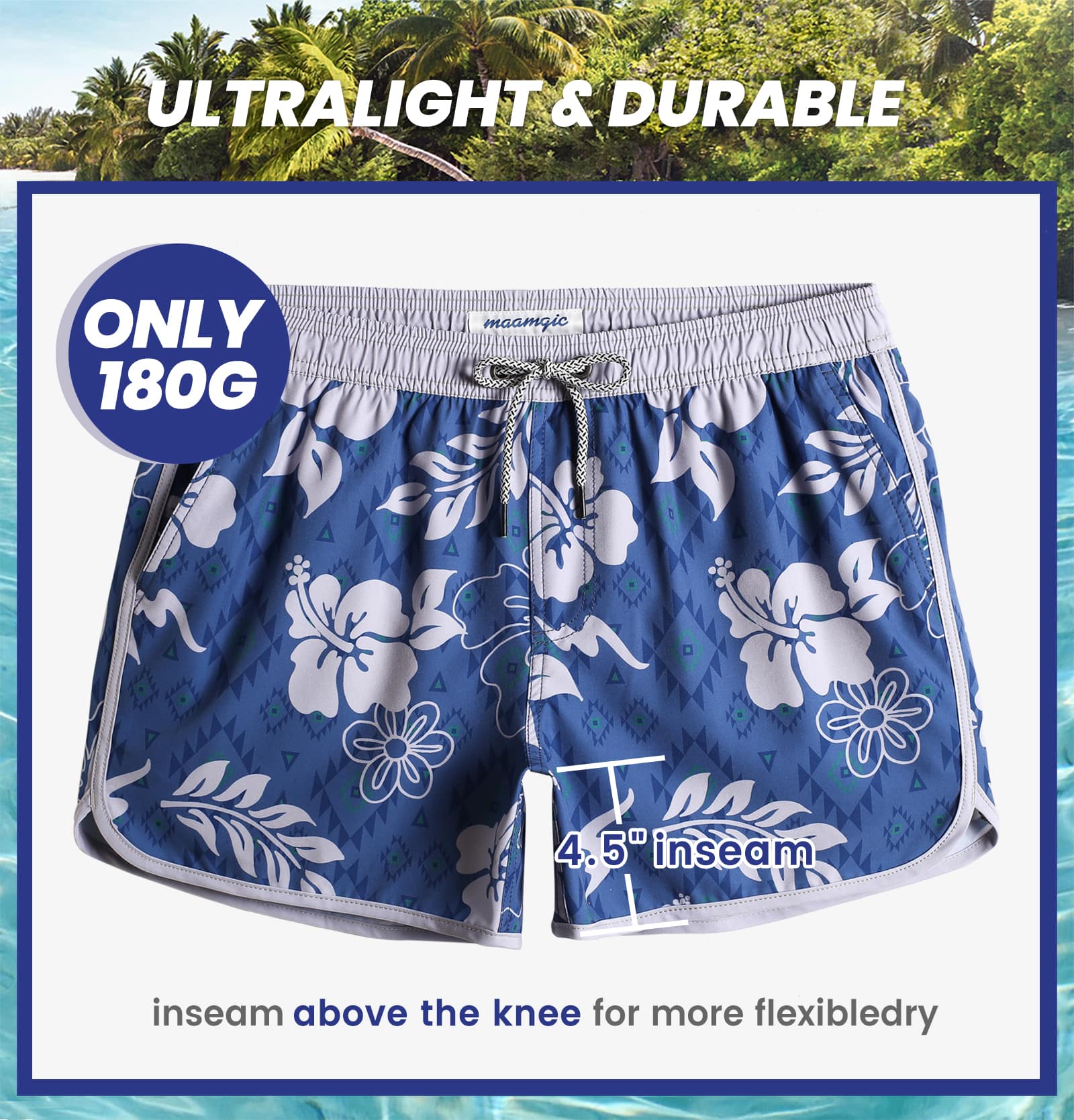 4.5 Inch Inseam Vintage Stretch Icy Floral Swim Trunks-unboundedy