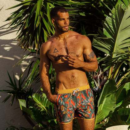 4.5 Inch Inseam Vintage Stretch Neon Dragon Swim Trunks-VibeCloset