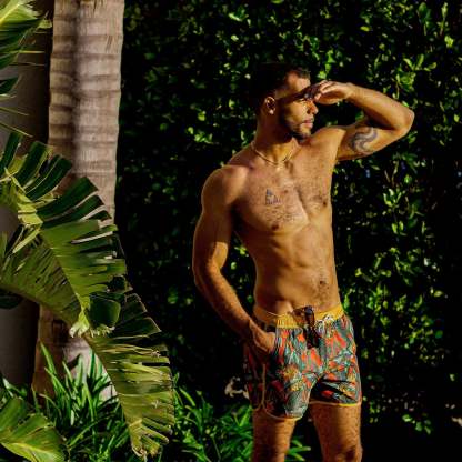 4.5 Inch Inseam Vintage Stretch Neon Dragon Swim Trunks-VibeCloset