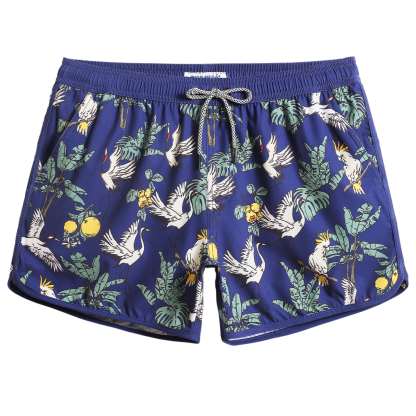 4.5 Inch Inseam Vintage Stretch Navy Crane Swim Trunks-VibeCloset