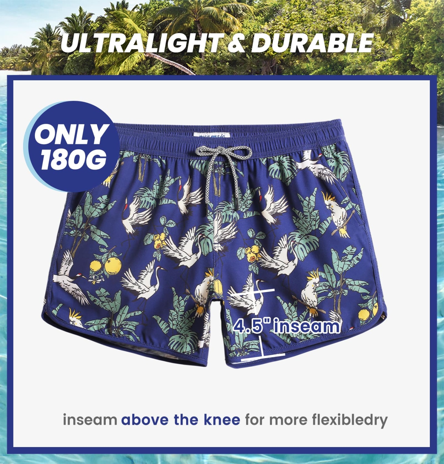 4.5 Inch Inseam Vintage Stretch Navy Crane Swim Trunks-VibeCloset