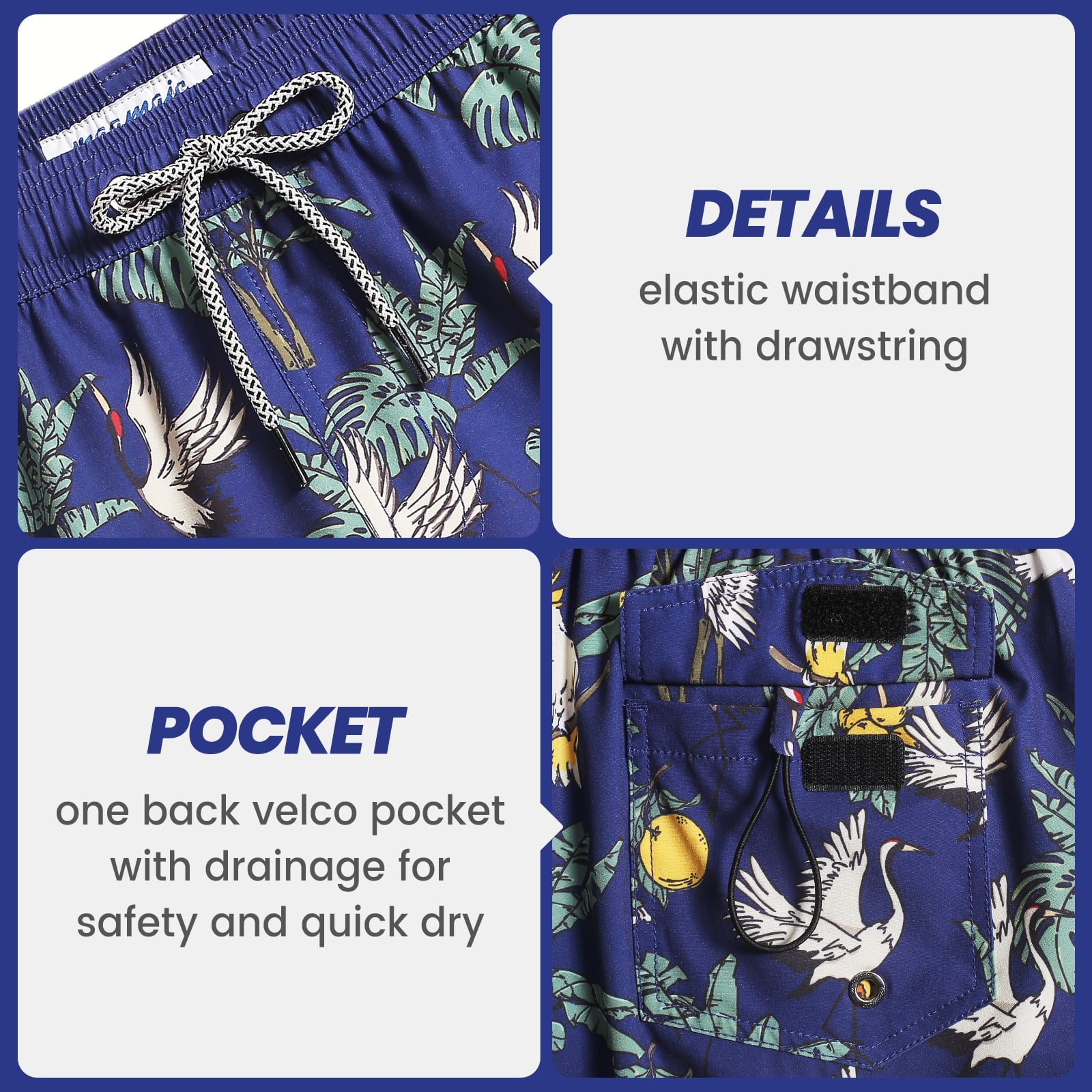 4.5 Inch Inseam Vintage Stretch Navy Crane Swim Trunks-VibeCloset