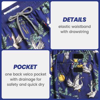 4.5 Inch Inseam Vintage Stretch Navy Crane Swim Trunks-VibeCloset