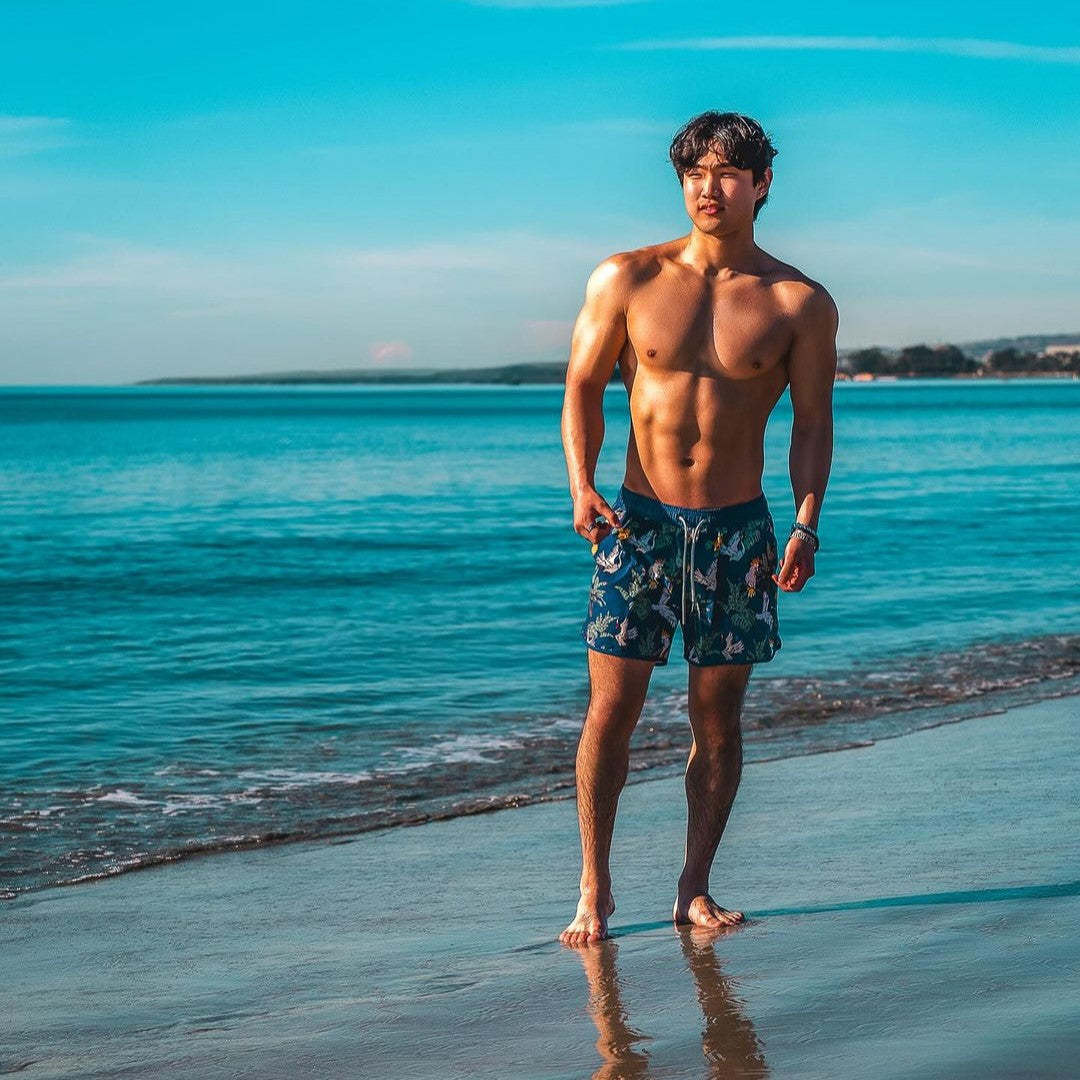 4.5 Inch Inseam Vintage Stretch Navy Crane Swim Trunks-VibeCloset