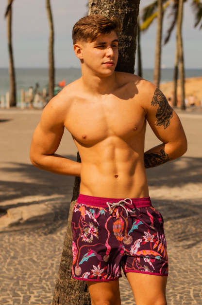 4.5 Inch Inseam Vintage Stretch Night Bat Swim Trunks-VibeCloset
