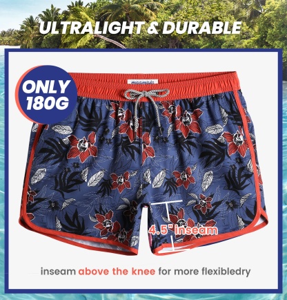 4.5 Inch Inseam Vintage Stretch Night Elf Flower Swim Trunks-VibeCloset