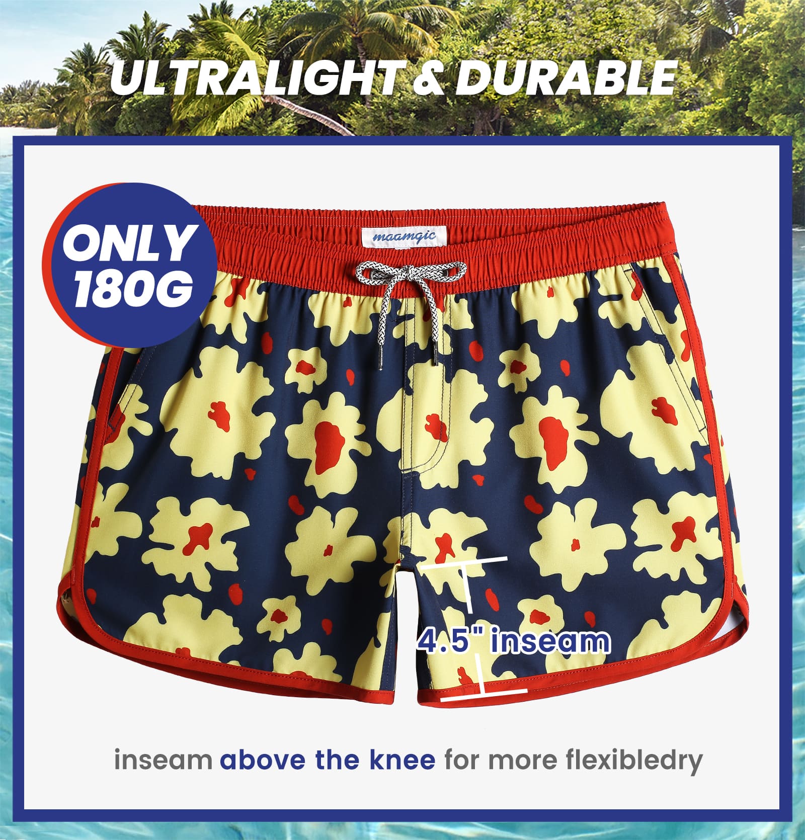 4.5 Inch Inseam Vintage Stretch Omelette Flower Swim Trunks-VibeCloset