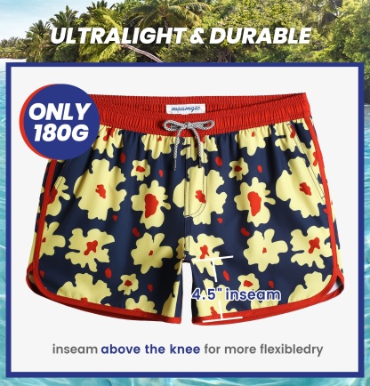 4.5 Inch Inseam Vintage Stretch Omelette Flower Swim Trunks-VibeCloset