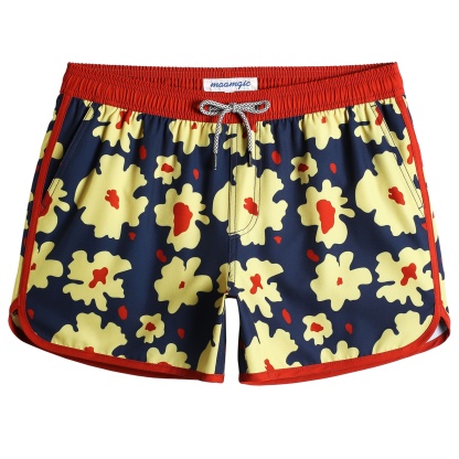 4.5 Inch Inseam Vintage Stretch Omelette Flower Swim Trunks-VibeCloset