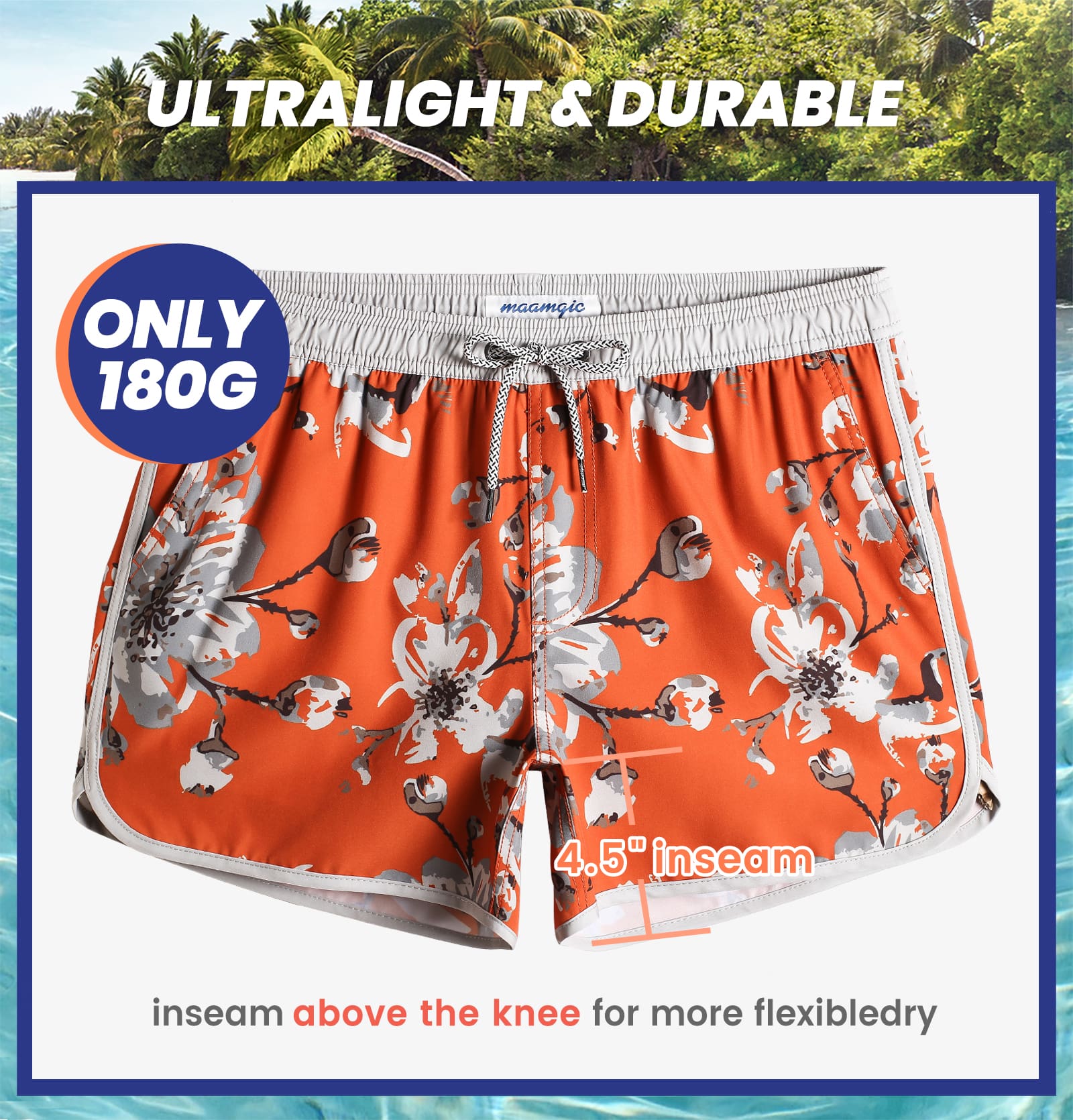 4.5 Inch Inseam Vintage Stretch Pear Blossom Swim Trunks-VibeCloset