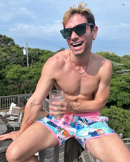 4.5 Inch Inseam Vintage Stretch Pink 1970 Swim Trunks-VibeCloset