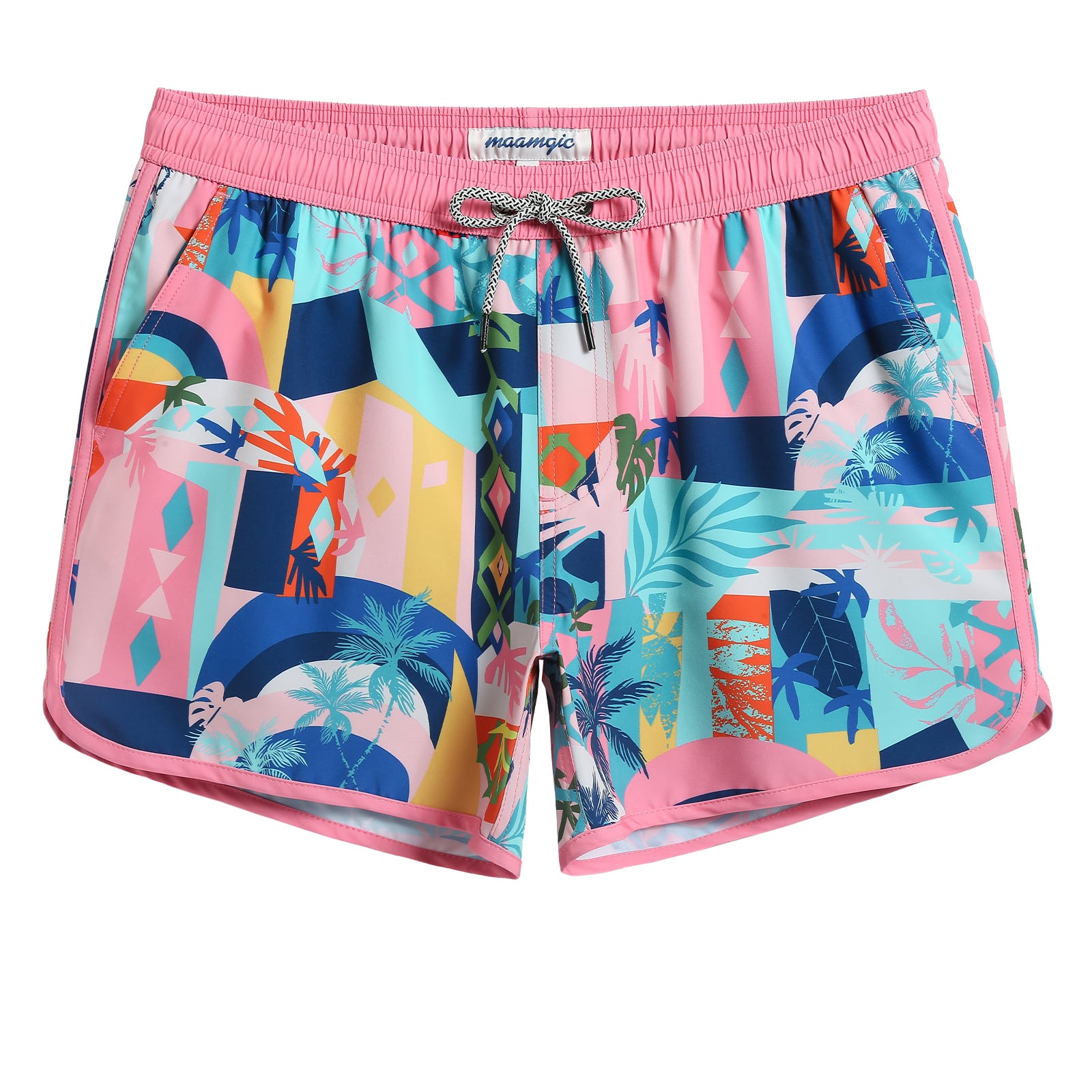 4.5 Inch Inseam Vintage Stretch Pink 1970 Swim Trunks-VibeCloset