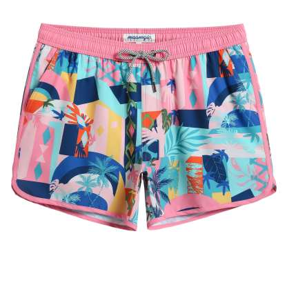 4.5 Inch Inseam Vintage Stretch Pink 1970 Swim Trunks-VibeCloset