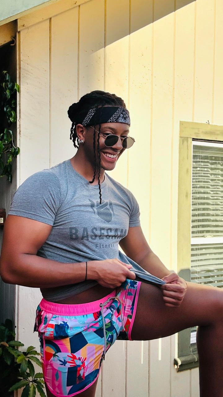 4.5 Inch Inseam Vintage Stretch Pink 1970 Swim Trunks-VibeCloset