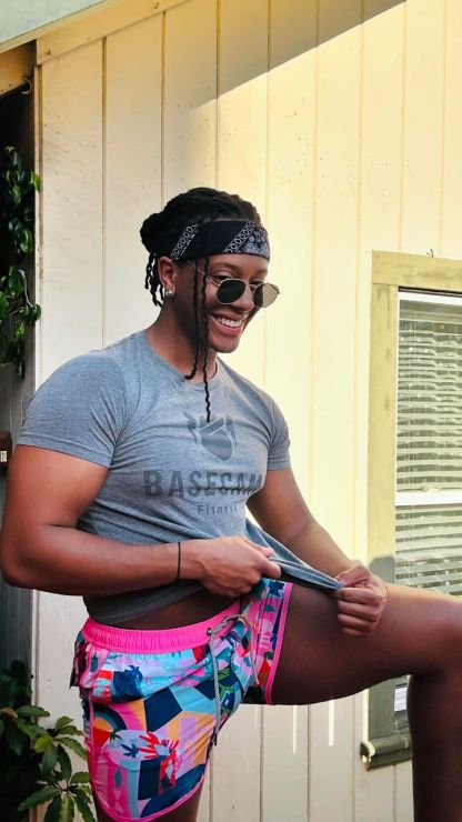 4.5 Inch Inseam Vintage Stretch Pink 1970 Swim Trunks-VibeCloset