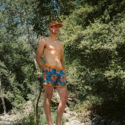 4.5 Inch Inseam Vintage Stretch Sunflower Printed Swim Trunks-VibeCloset