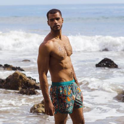 4.5 Inch Inseam Vintage Stretch Lake Green Bohemia Swim Trunks-VibeCloset