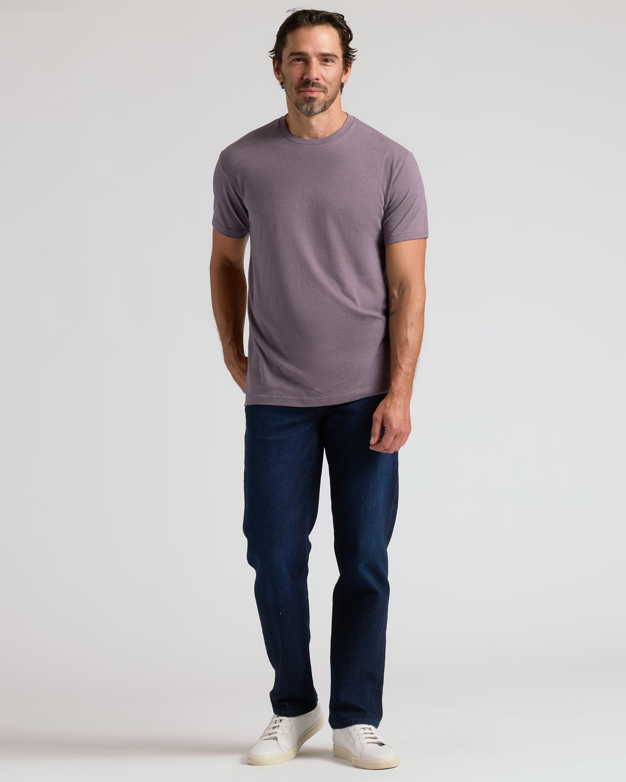 Dark Heather Amethyst Short Sleeve Crew Neck Tee-VibeCloset