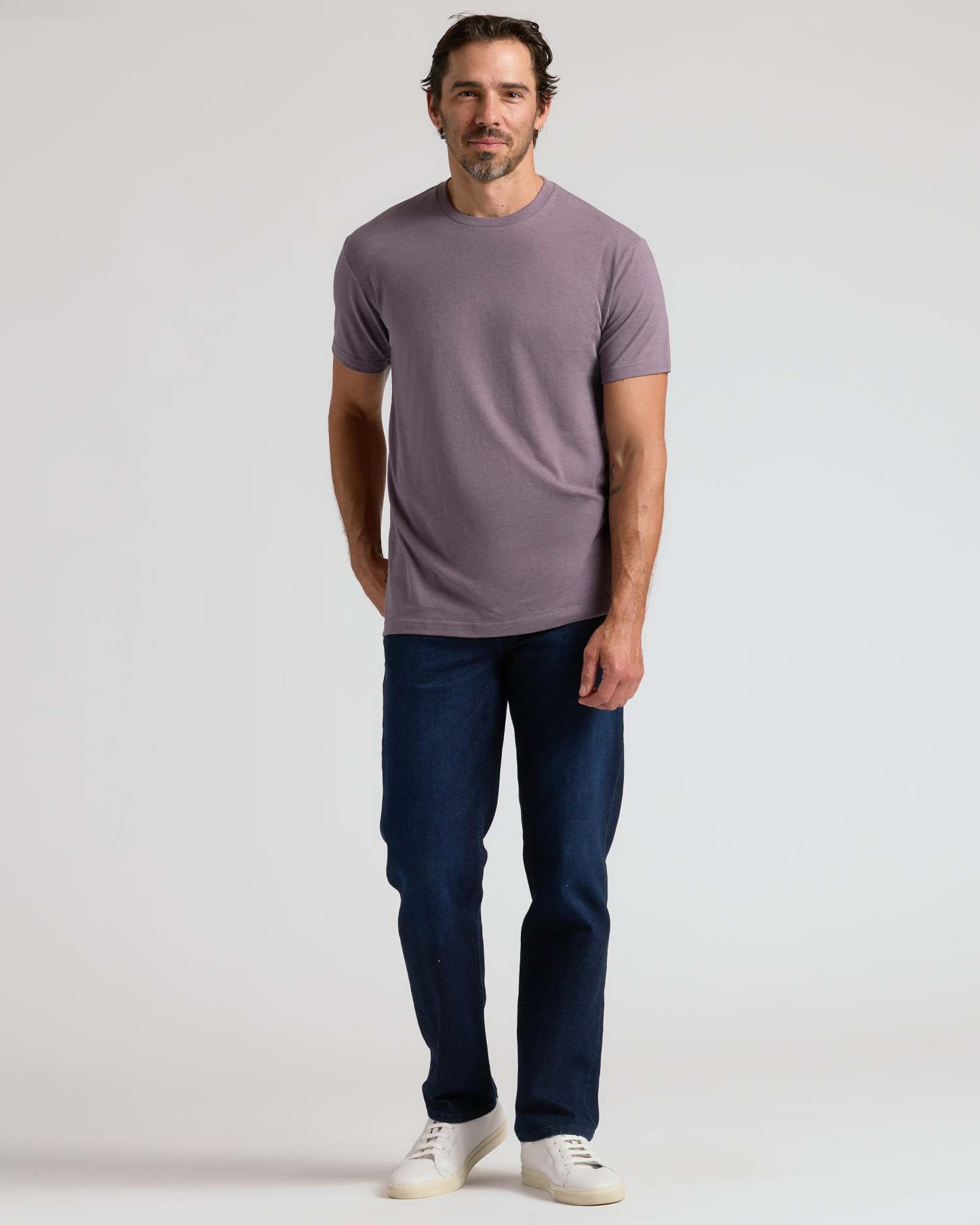 Dark Heather Amethyst Short Sleeve Crew Neck Tee-VibeCloset